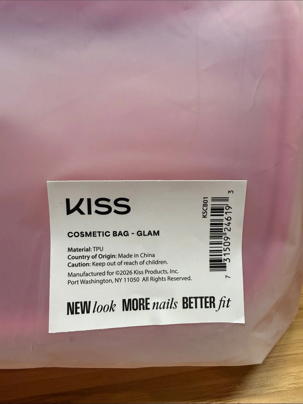 KISS “GLAM” Pink Clear Travel Toiletry/Makeup Pouch with Purple Accents